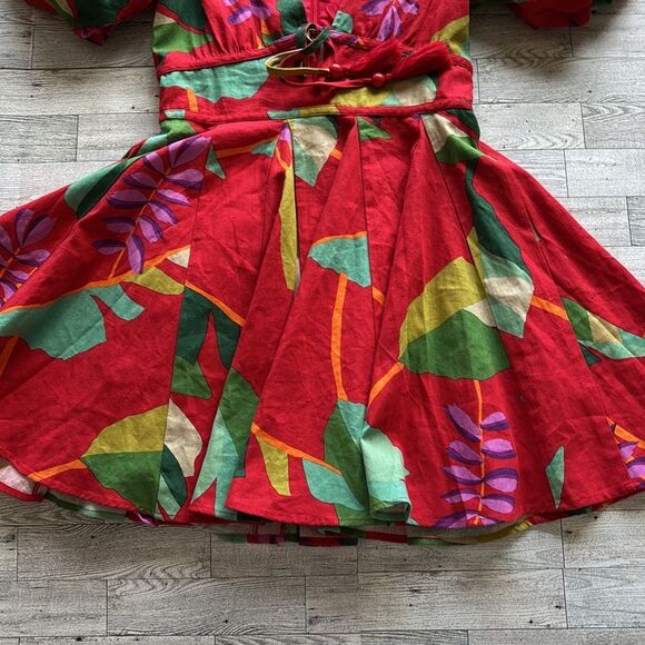 NWT Anthropologie House of Harlow 1960 Linen Red Floral Puff Sleeves Dress Sz 2 - Picture 8 of 12